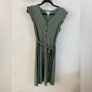 Monteau LA Olive Midi Dress with Button Detail